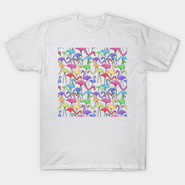 Flocking Fabulous Flamingos All Over Print T-Shirt by Slightly Unhinged